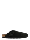 Birkenstock Shearling Buckle Detail Narrow Fit Sandals In Black