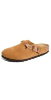 Birkenstock Round Toe Buckle-detailing Suede Mules In Mink