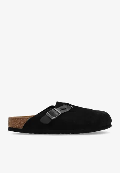Birkenstock Boston Braided Suede Clogs In Black