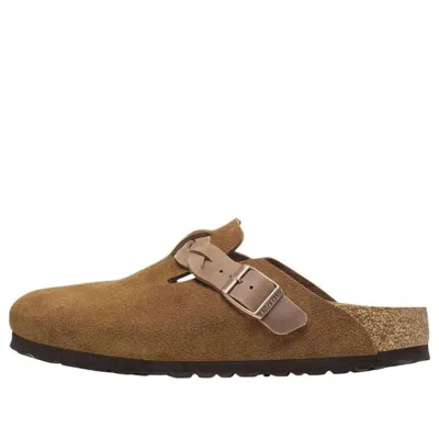 Birkenstock Boston Braided Suede Leather Narrow Fit Sandals 'mink' In Brown
