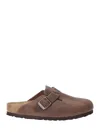 Birkenstock Mule-style Slipper With Adjustable Strap And Contoured Footbed In Brown