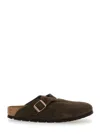 Birkenstock Boston Suede Slippers In Brown