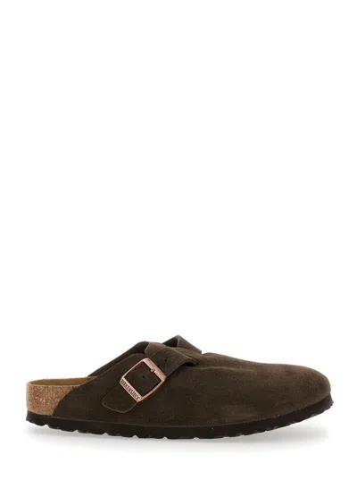 BIRKENSTOCK 'BOSTON' BROWN SLIP-ON MULES WITH BUCKLE