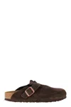 Birkenstock 'boston' Brown Slip-on Mules With Buckle In Suede Woman