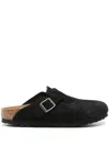 Birkenstock Chunky Suede Leather Slippers With Buckle Detail In Black  