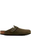 Birkenstock Boston Bs Buckle Suede Clog In Green