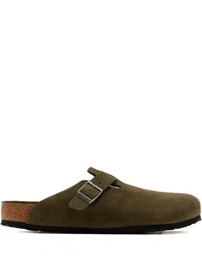 Birkenstock Boston Bs Buckle Suede Clog In Green