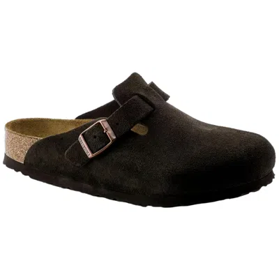 Birkenstock Boston Sfb Cork-footbed Suede Clogs In Black