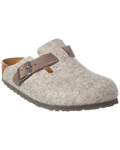 Birkenstock Boston Bs Narrow Felt & Leather Clog In Light Gray