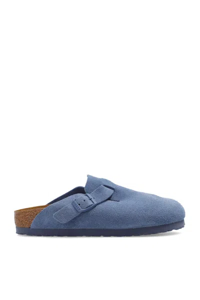Birkenstock Womens Elemental Blue Boston Logo-embossed Suede Clogs