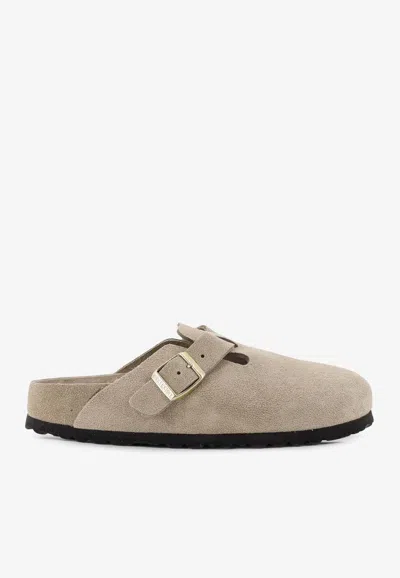 Birkenstock Boston Bs Suede Flat Mules In Brown