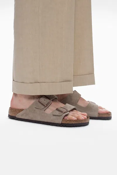 Birkenstock Arizona Suede Leather Sandals In Beige