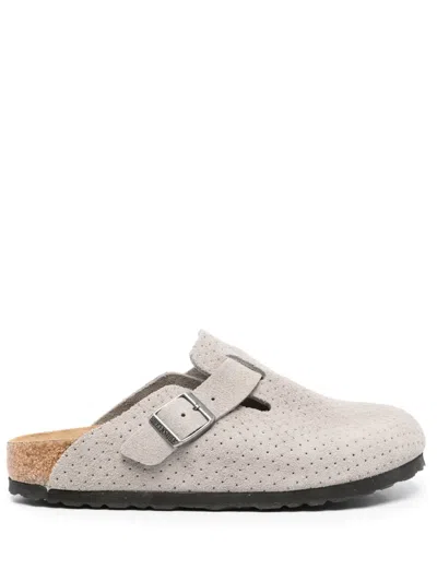 Birkenstock Boston Bs Suede Slippers In Gray