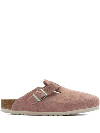 Birkenstock Boston Buckle-detail Suede Mules In Pink