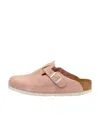 Birkenstock Boston Buckle-detail Suede Mules In Pink