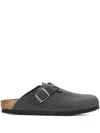 Birkenstock Slate Leather Boston Slippers In Black