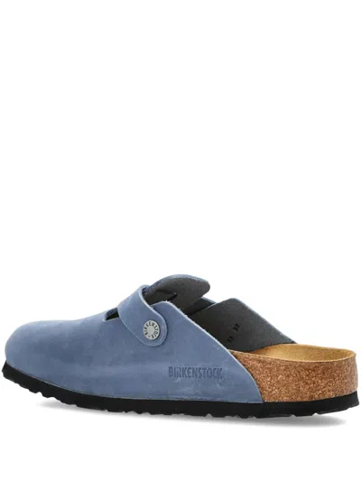 Birkenstock Boston Buckle Leather Mules In Blue