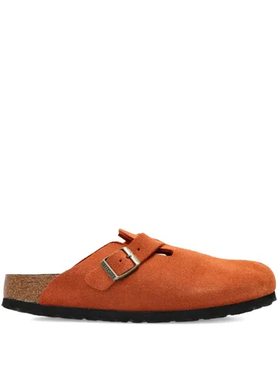 Birkenstock Boston Buckle Strap Mules In Orange