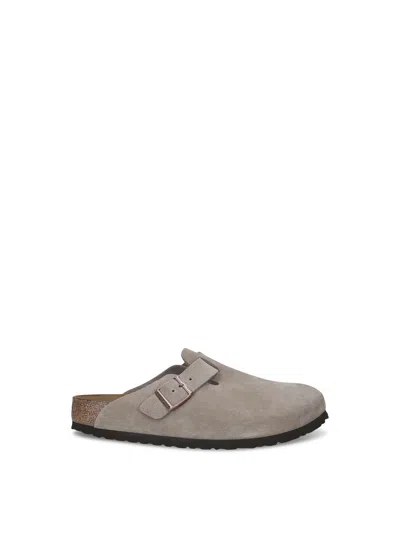 Birkenstock Boston Buckle Suede Clogs In Gray