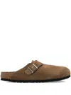 Birkenstock Boston Buckle Suede Mules In Brown
