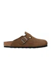 Birkenstock Boston Buckle Suede Mules In Brown