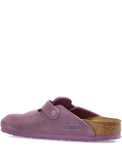 Birkenstock Boston Buckle Suede Mules In Purple