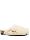 Birkenstock Womens Eggshell Shearling Boston Buckle-embellished Clogs In Neutrals