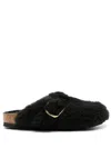 Birkenstock Boston Buckled Shearling Slippers In Black