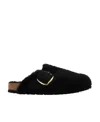 Birkenstock Boston Buckled Shearling Slippers In Black