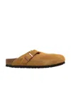 Birkenstock Camel Suede Boston Slippers In Brown