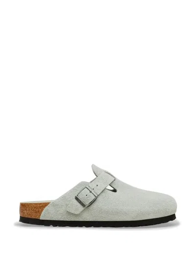 Birkenstock Boston Buckle-fastening Suede Mules In Gray