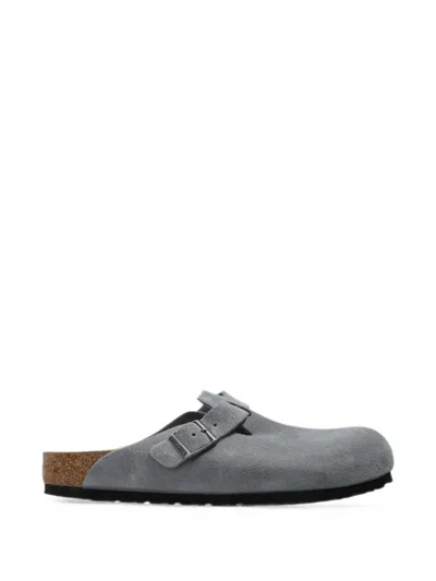 Birkenstock Boston Buckle-fastening Suede Mules In Grey