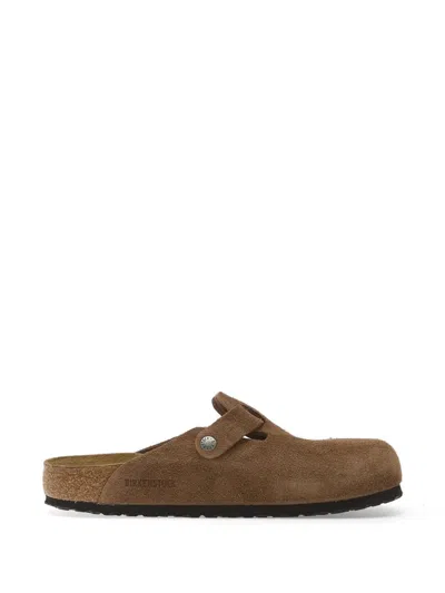 Birkenstock Boston Calf Suede Buckle-fastening Mules In Brown