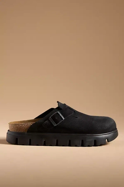Birkenstock Boston Chunky Suede Leather Sandal In Black In Nero