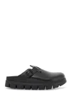 Birkenstock Boston Chunky Slipper In Black Natural Leather With Serrated Sole In Black