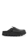 Birkenstock Boston Chunky Slipper In Black Natural Leather With Serrated Sole In Black (black)