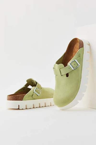 Birkenstock Papillio Boston Chunky Suede Clog In Faded Lime, Women's At Urban Outfitters In Faded Lime