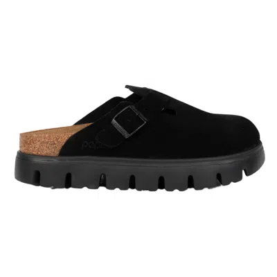 Birkenstock Boston Chunky Suede Leather Sandal In Black In Nero