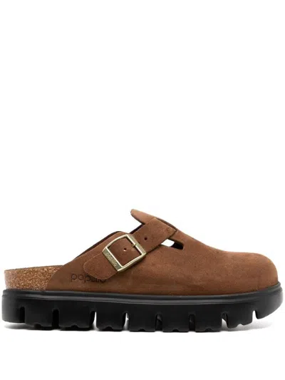Birkenstock Boston Chunky Suede Leather Slippers In Brown