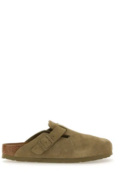Birkenstock 'boston' Green Mules With Front Buckle In Brown