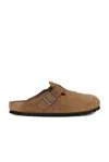 Birkenstock Boston Buckle Suede Mules In Brown