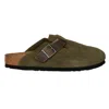 Birkenstock Military Green Suede Boston Slippers In Verde