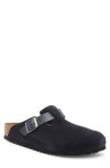 Birkenstock Boston Mixed Leather Clog In Midnight Blue, Men's At Urban Outfitters In Black Black