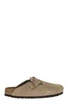 Birkenstock Boston Soft Footbed Suede Clog In Faded Khaki