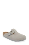 Birkenstock Suede Boston Clogs In Stone Coin