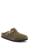 Birkenstock Military Green Suede Boston Slippers In Thyme