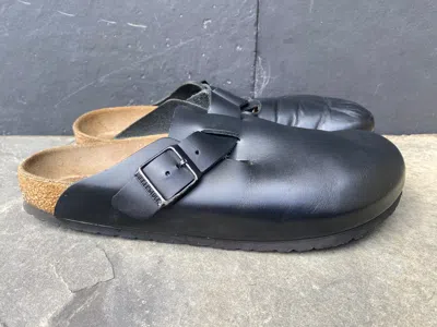 Pre-owned Birkenstock Boston Clogs Leather Men Black Shoes (size 9.5)