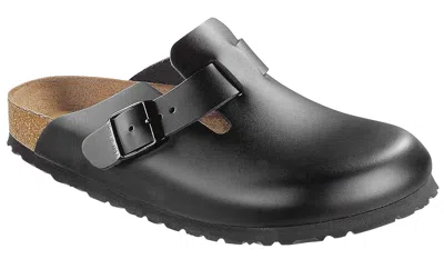 Pre-owned Birkenstock Boston Clogs Mules Slippers Leather Blue Black Brown Slip On Slides In Black Leather
