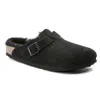 Birkenstock Boston Clogs Unisex Us 7-7.5 Black Shearling Suede Leather Khd1747