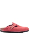 Birkenstock Boston Embossed Suede Mules In Red